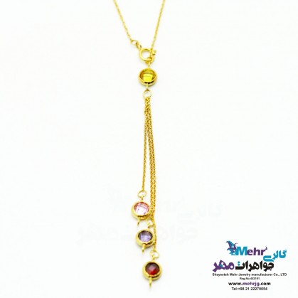 Gold Necklace - Three Uses - Colored Stone Design-MM0592